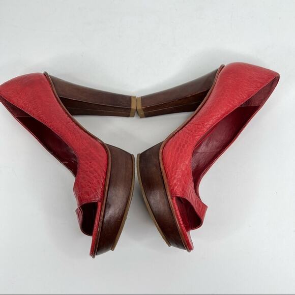 Schutz shoes women's 6 red leather reptile skin peep toe platform stiletto heels - Picture 5 of 13